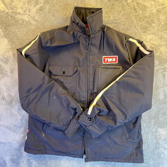 VTG TWA Jacket Mens Large Quilted Airline Uniform Amazon Sportswear 70s Bomber - Picture 1 of 9